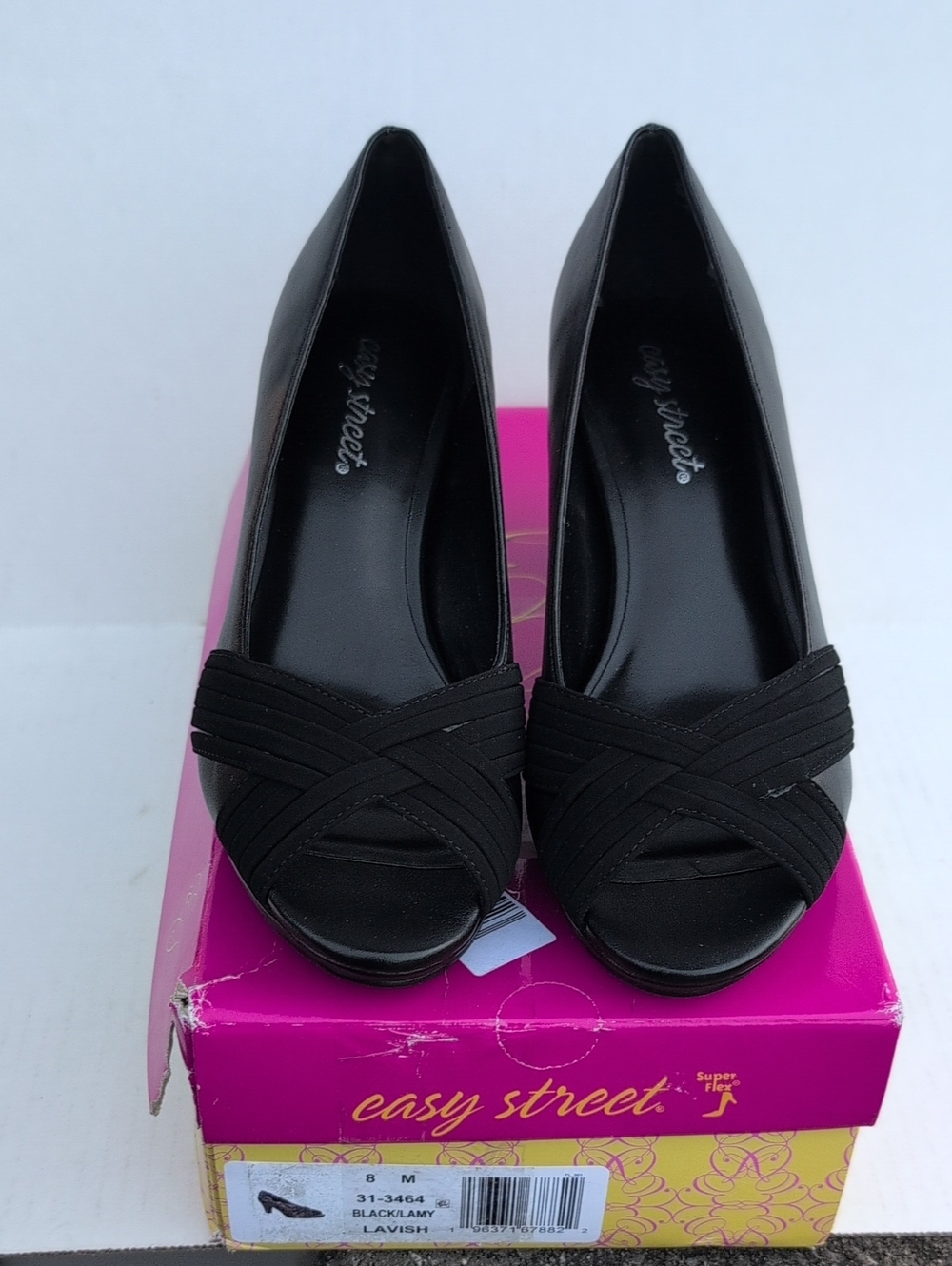 easy street Black Peep Toe Cross-Strap Pumps